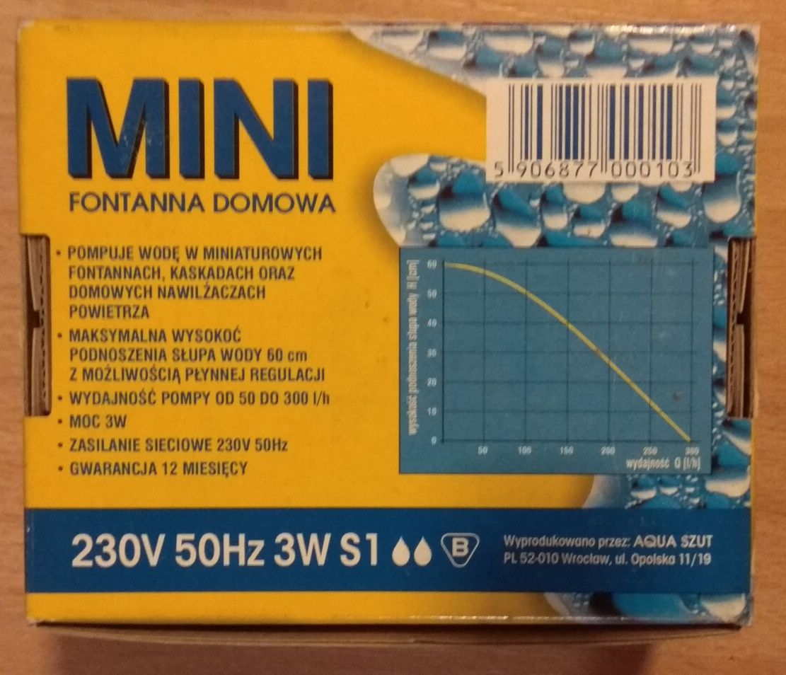 Fontanna domowa AQUA SZUT MINI wydajność 300l/h