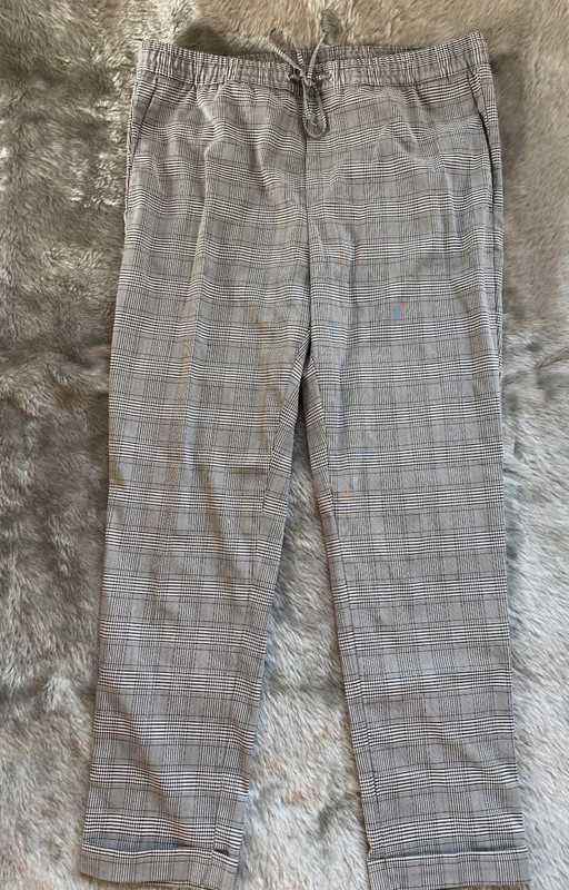 Szare luźne wiązane spodnie w kratę L/XL H&M