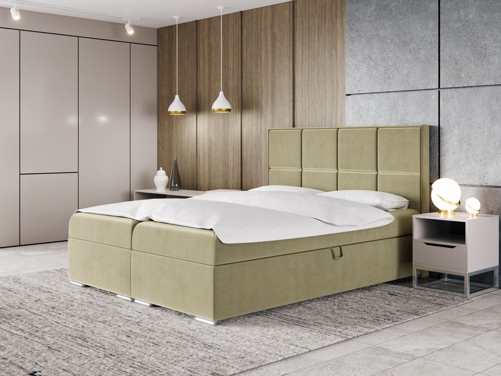 Łóżko Kontynentalne Panel 160x200 Tapicerowane pojemnik materac Bonell