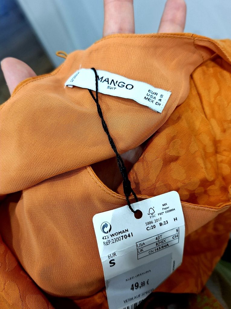 Sukienka elegancka midi wiskoza 100% viscose pomarańczowa na przyjęcie