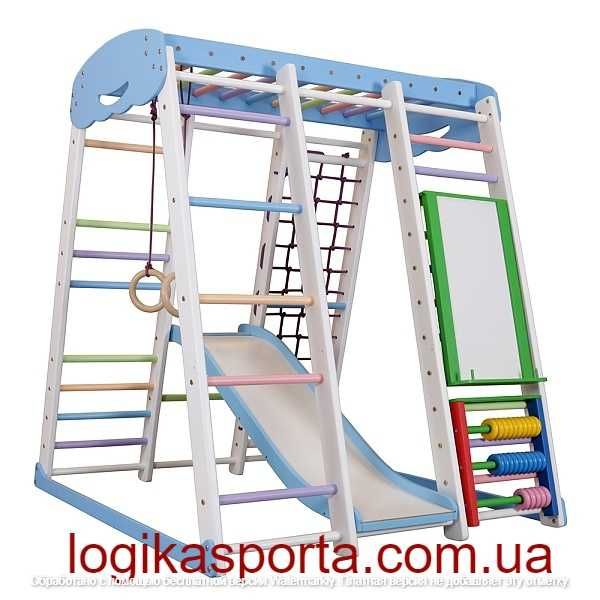 Деревянный детский спортивный комплекс для квартиры, горка, качели