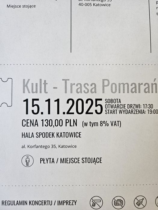 2 Bilety na koncert Kultu Spodek Katowice