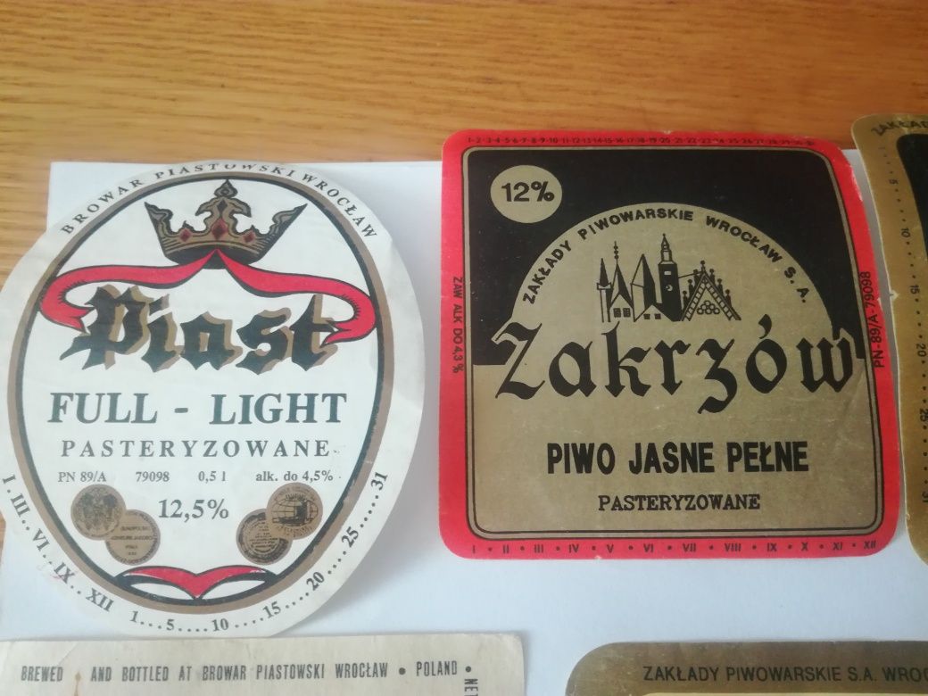 Stare etykiety piwne Browar Wrocław 1989 Zakrzów po piwie etykieta