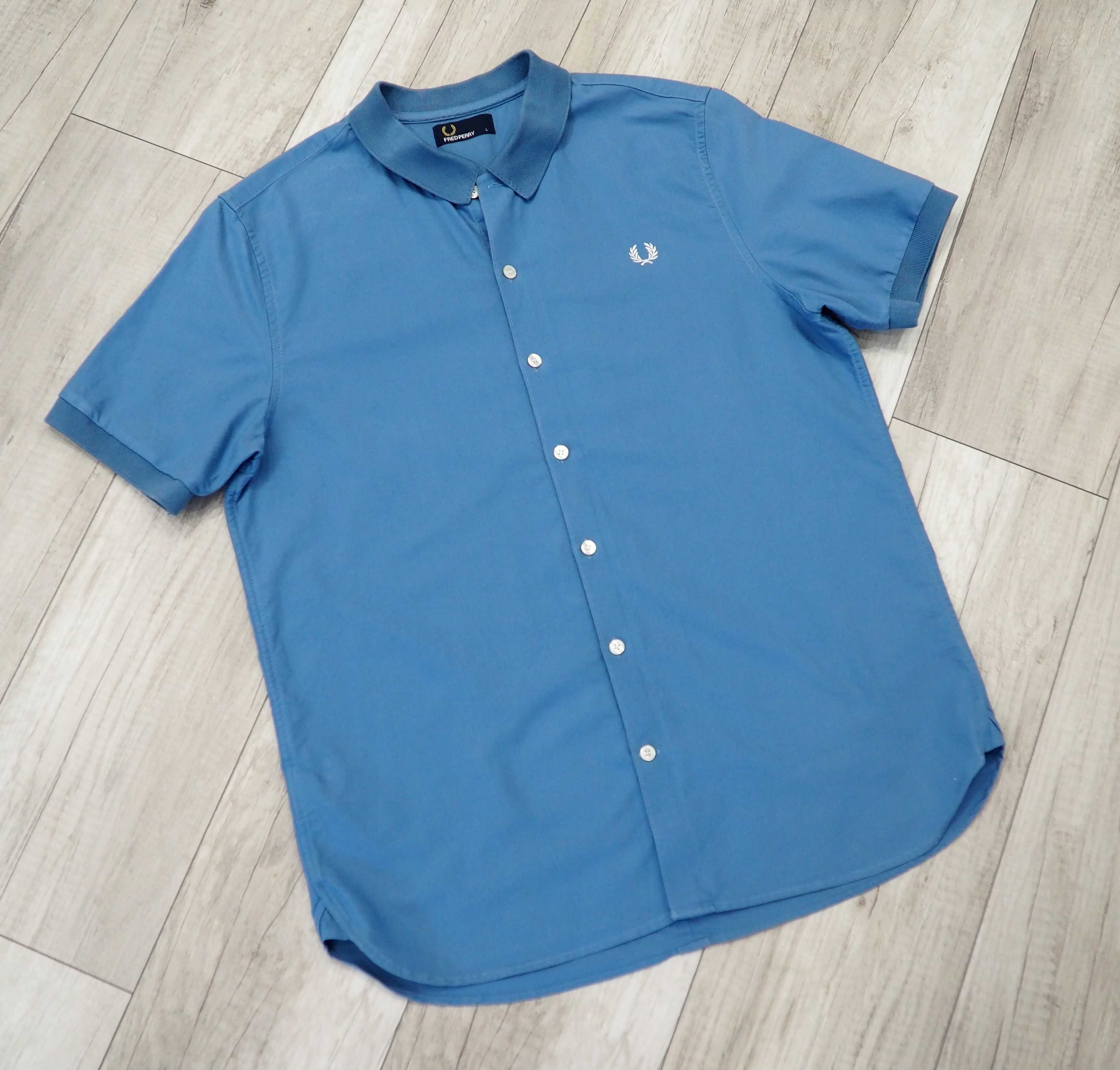 FRED PERRY_Knitted Collar Short Sleeved Oxford Shirt_L