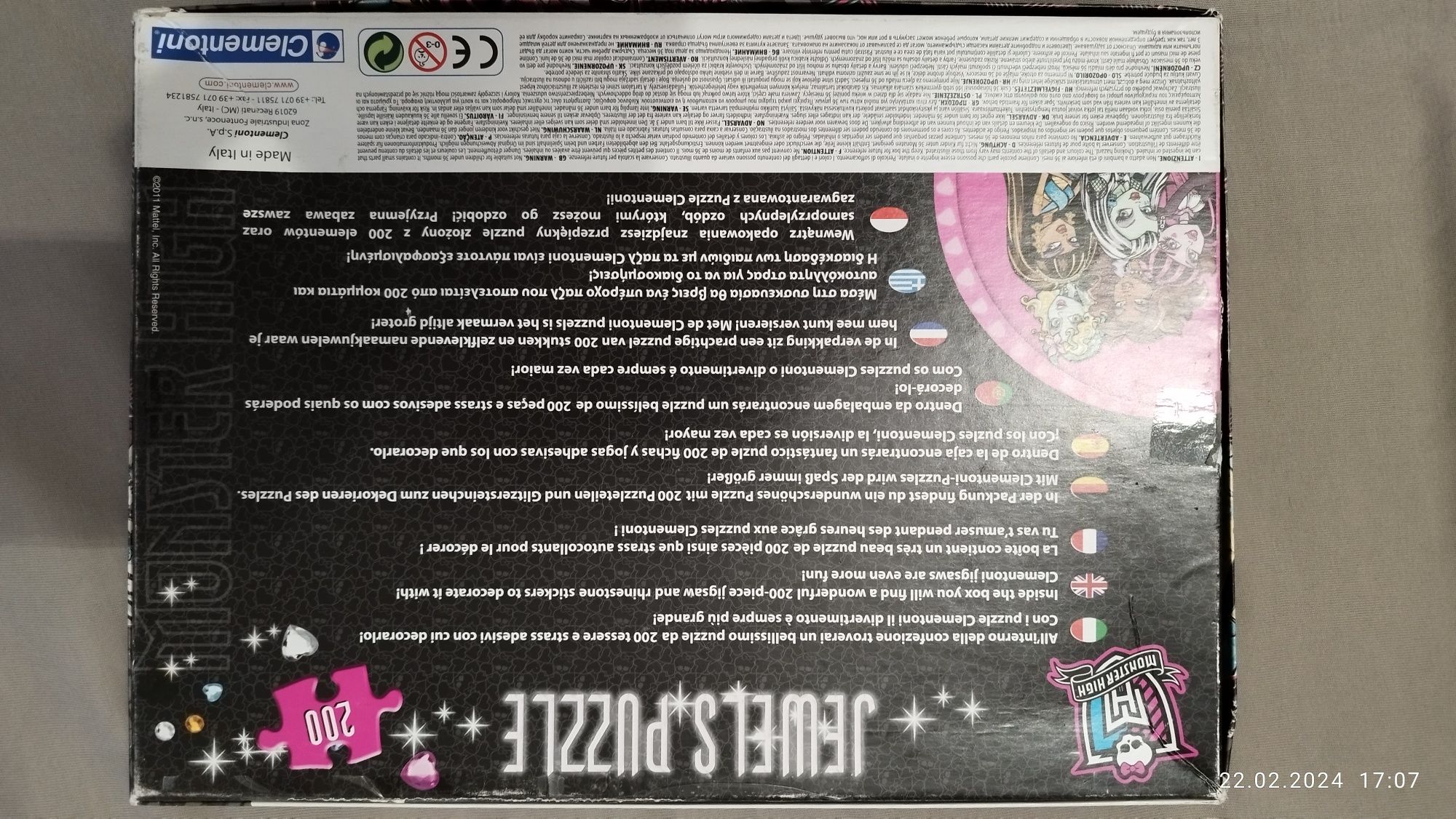 Puzzle Monster High Clementoni 200 el. JEWELS puzzle