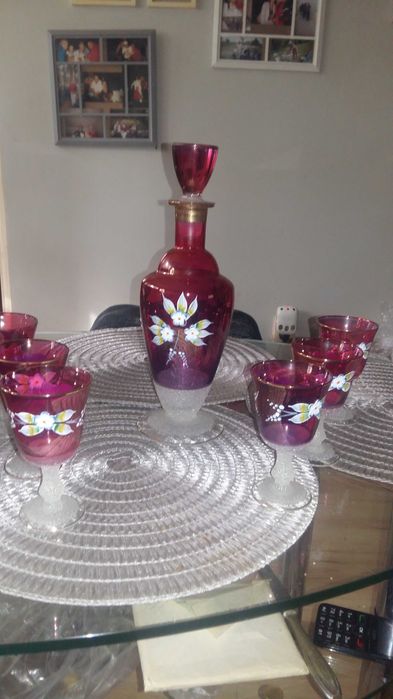 BOHEMIA karafka z kieliszkami ręcznie malowana