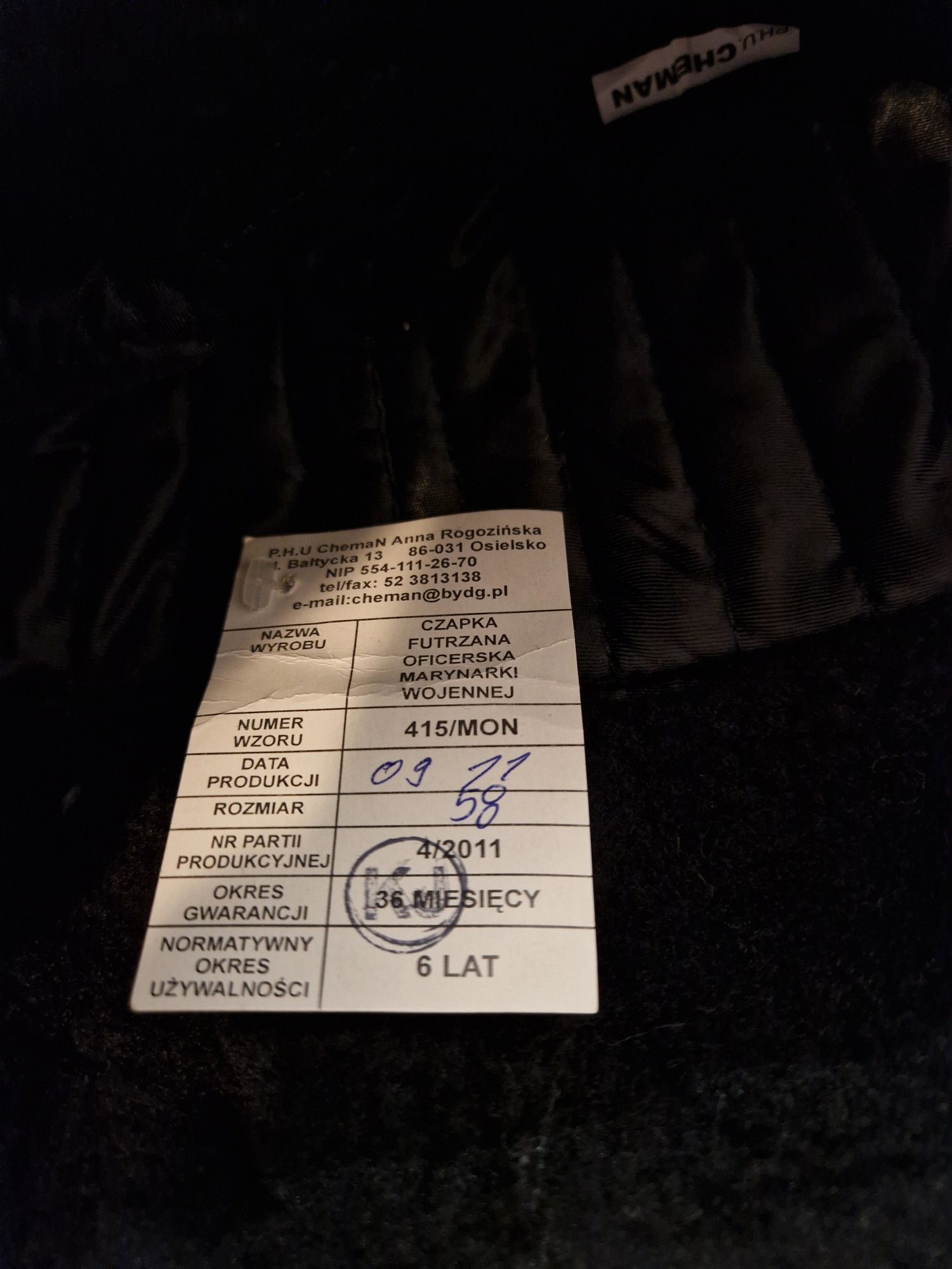 Czapka futrzana oficerska Marynarki Wojennej MW