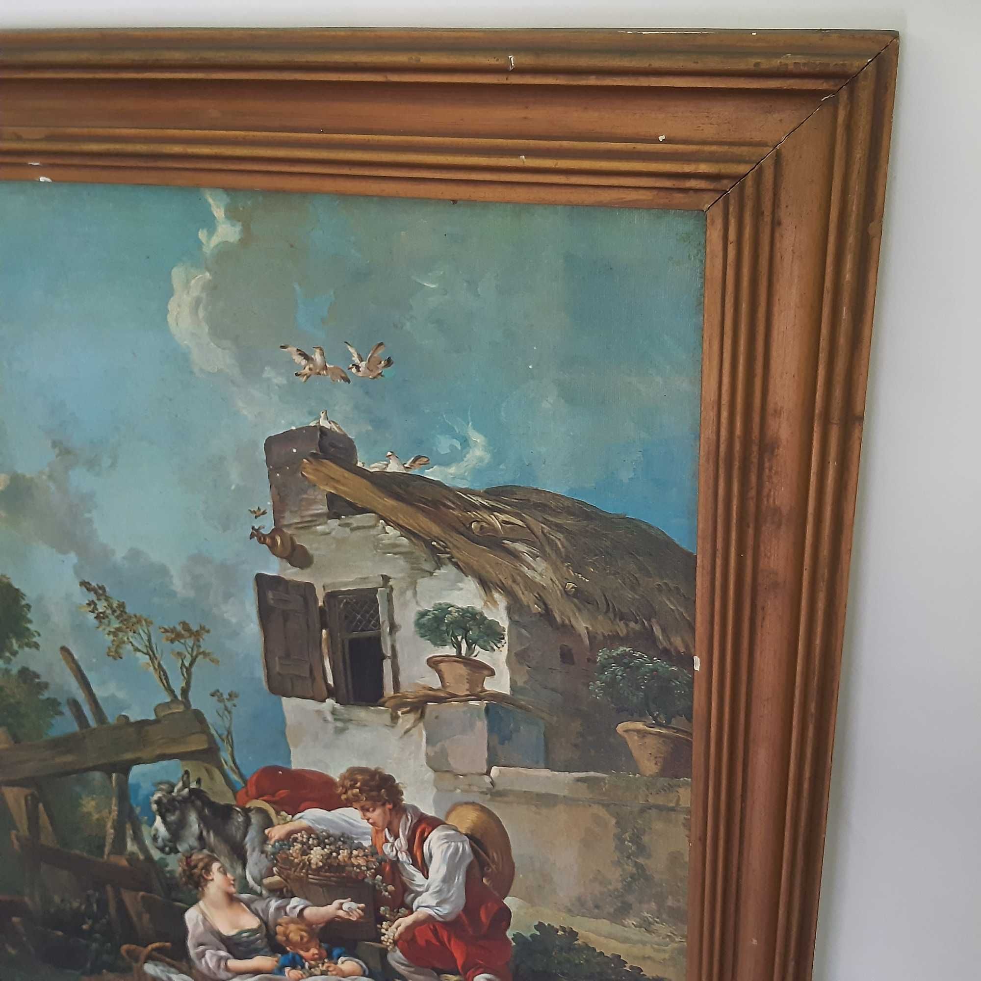 Retro Vintage Antigo Quadro 80x60cm Gravura Homem Oferece Uvas Boucher