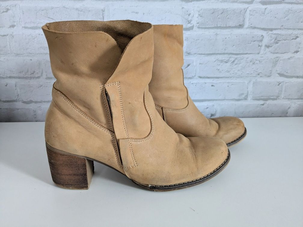 Zapato skórzane botki brązowe karmelowe 38 M