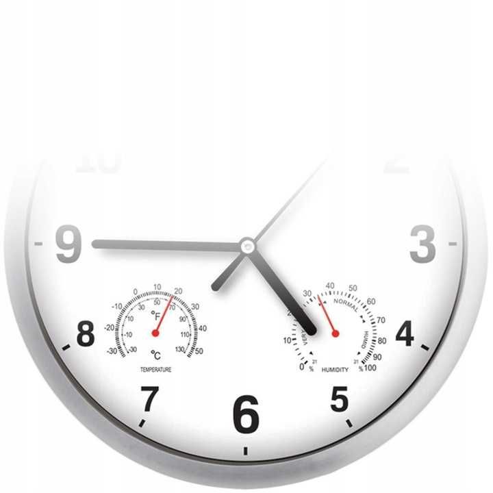 Nowoczesny stylowy zegar ścienny wilgotność temperatura 3W1 czytelny