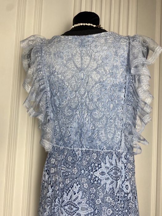 Sukienka długa maxi niebieska koronkowa 42 XL boho na wesele okazje