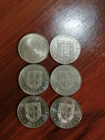 PORTES GRÁTIS 6 moedas comemorativas de 25 escudos