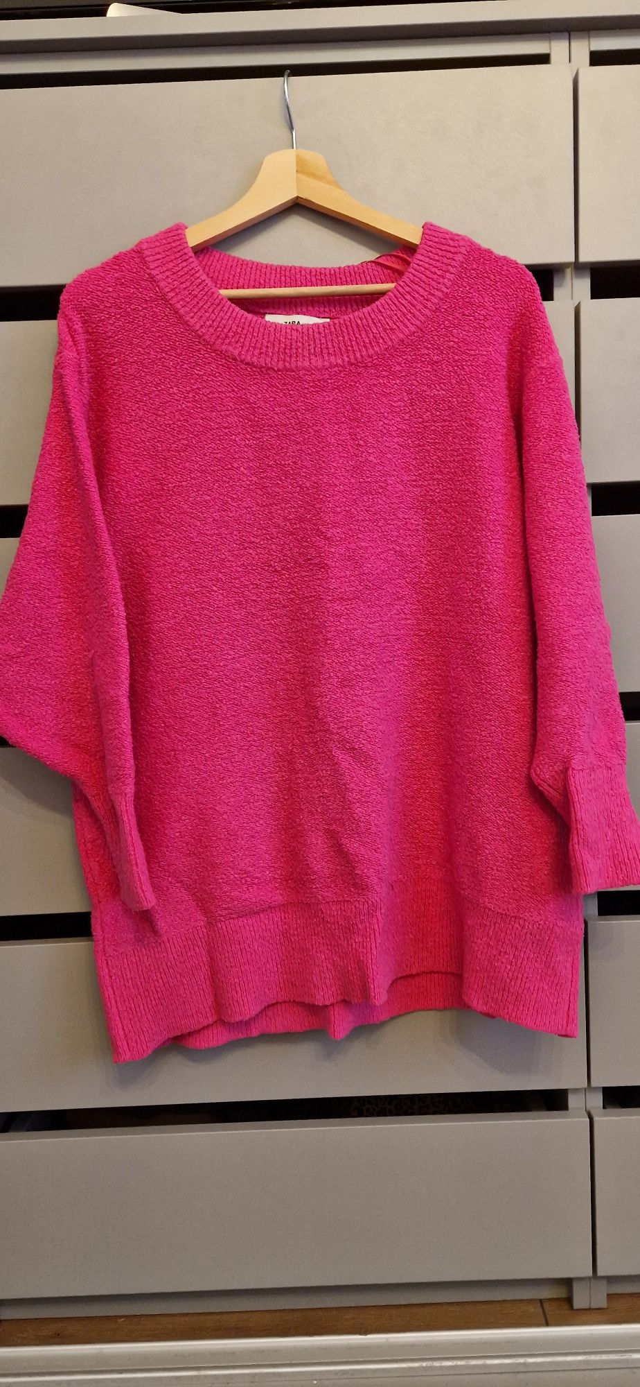 Sweter dłuższy oversize Zara mocny róż S 36