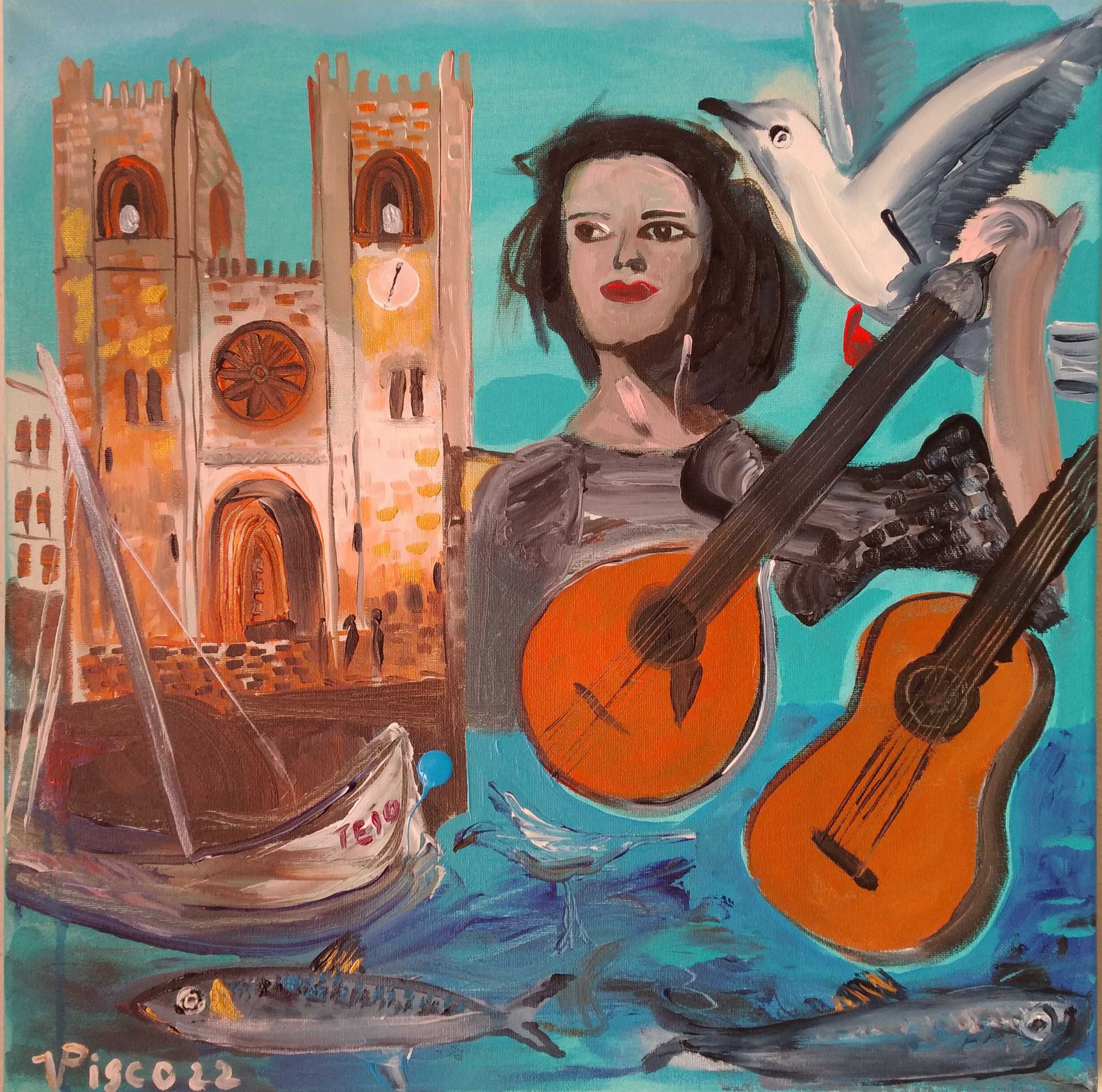 Acrílico sobre tela, 50x50 cm, lisboa e o fado