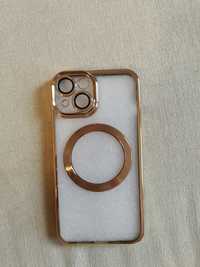 iPhone 14 case silikonowy przezroczysty ze złotymi ramkami