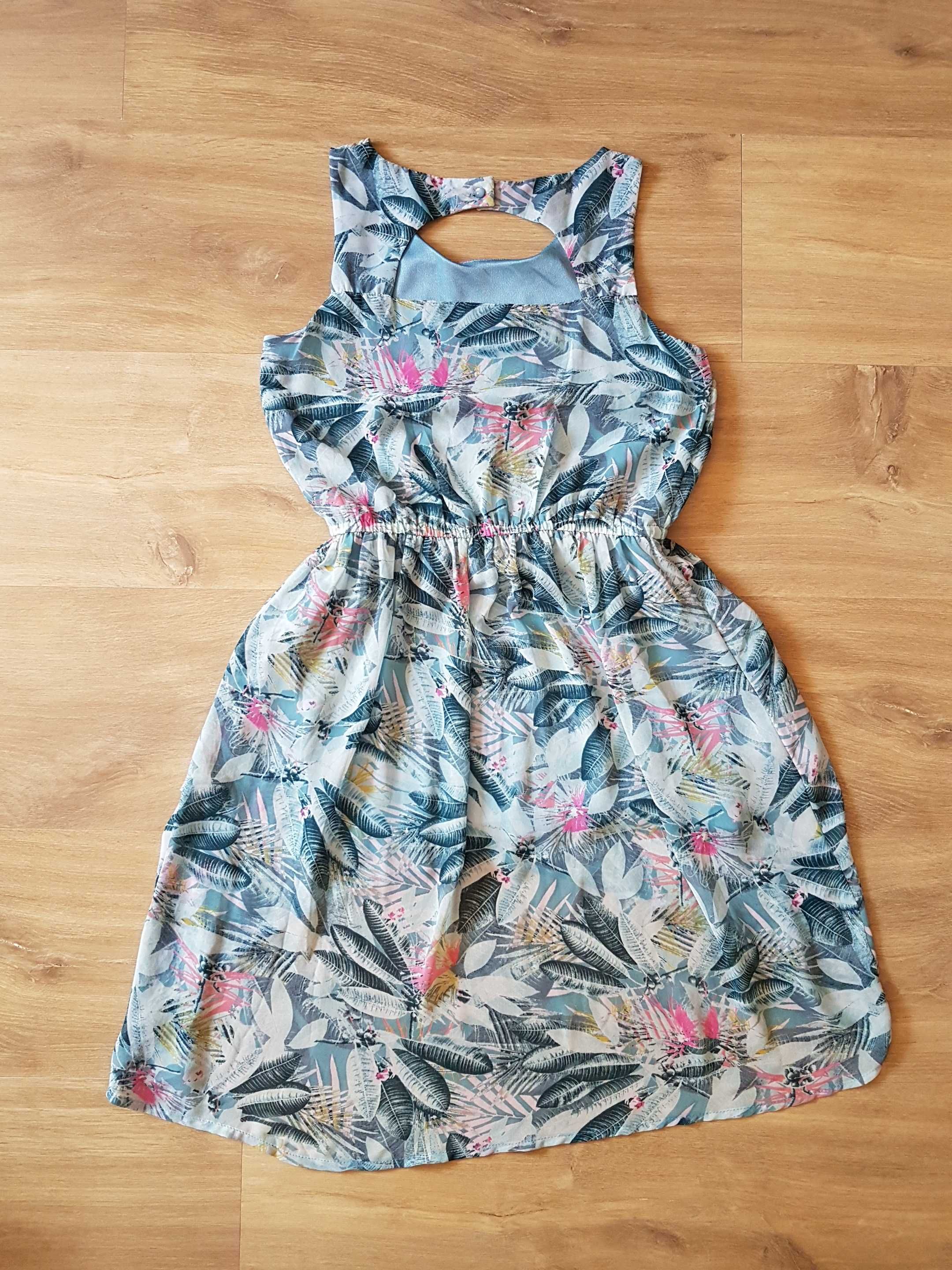 H&M asymetryczna szyfonowa letnia sukienka z wycięciem na plecach r140