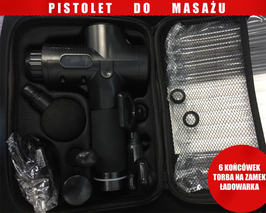 Pistolet do masażu MEGA mocny 1-30 poziomów mocy 6 końcówek OKAZJA