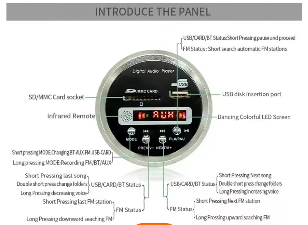 JQ-D122BT модуль MP3, FLAC декодер с LCD дисплеем, FM Radio, Bluetooth