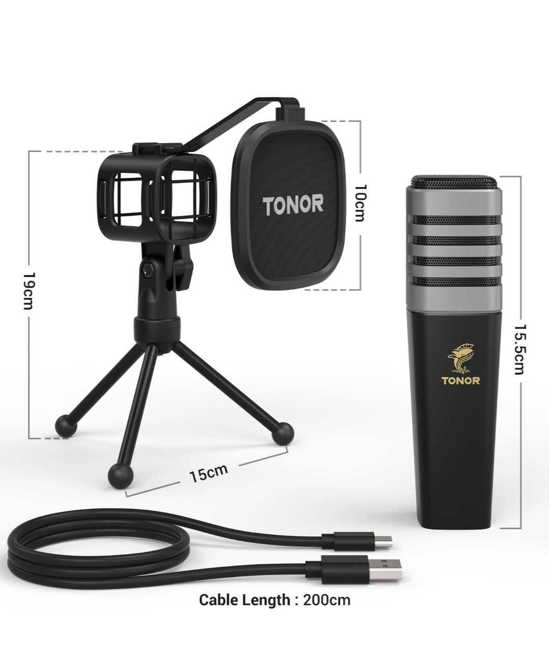 Microfone USB PC Gaming/Consolas com suporte TONOR