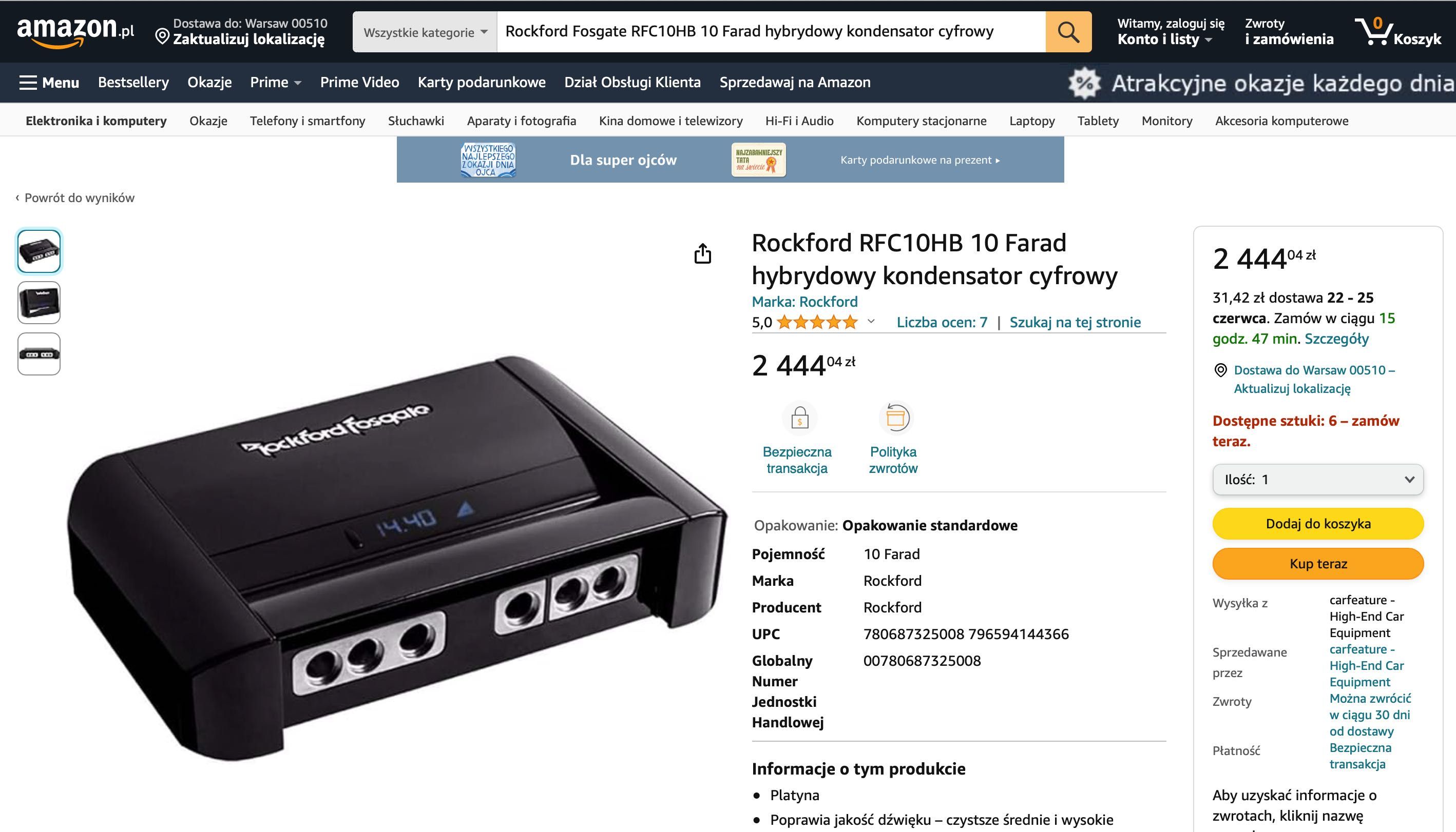 Rockford Fosgate RFC10HB 10 Farad hybrydowy kondensator cyfrowy