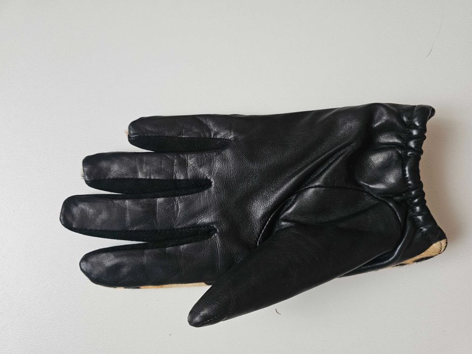 Dune London eleganckie skórzane rękawiczki wzór panterka kryształki SM