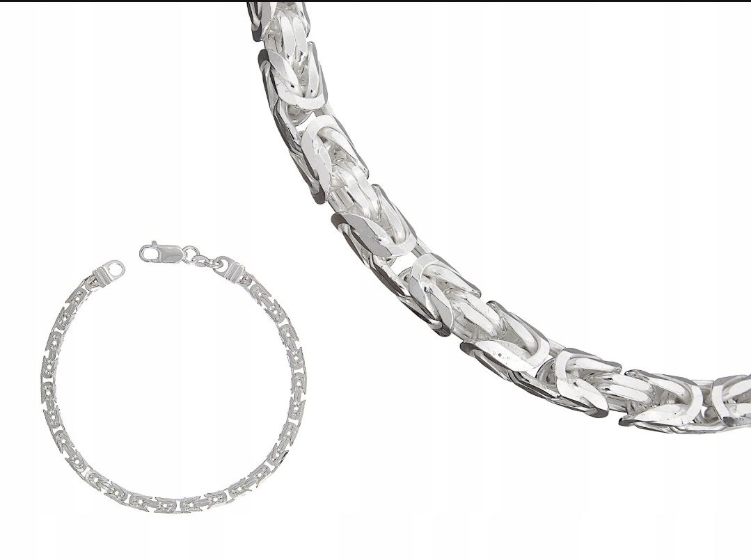 Srebrny łańcuszek + srebrna bransoletka - splot królewski - pr 925