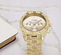 Złoty zegarek damski z kryształem na bransoletce 585 HIT