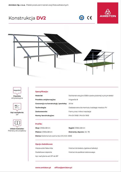 Konstrukcja gruntowa pod panele fotowoltaiczne stelaż pod 20 paneli.