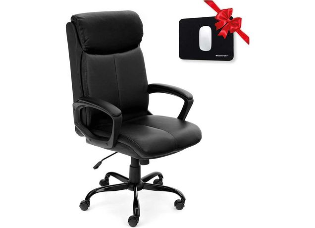 Cadeira de escritório almofadada de pele sintética e altura ajustável