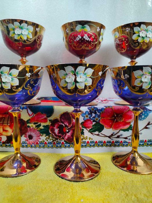 внимание! распродажа. 10шт бокалов.Bohemia Uhlir 200 мл лепка золотая