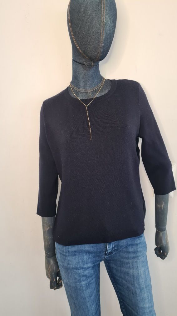 Sweter COS 100% Wełna Wool. Granatowy z plisą. Rozmiar S / M