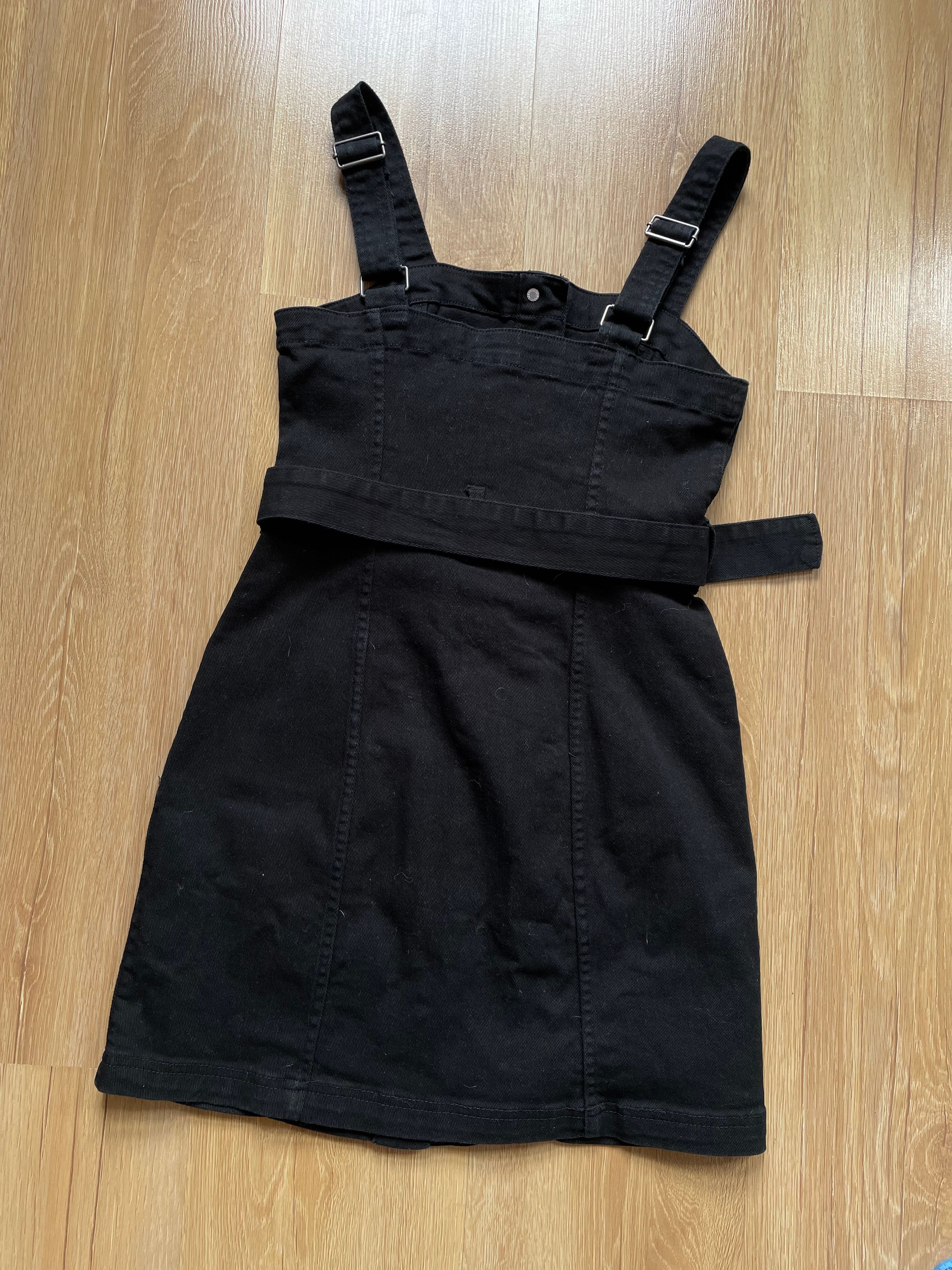 Krotka sukienka na ramiączkach dżinsowa ogrodniczki H&M 34