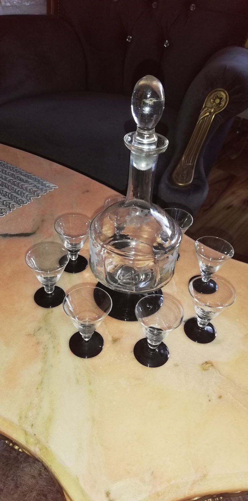 Kieluszki z karafka Art.Deco Huta Hortensja antyk