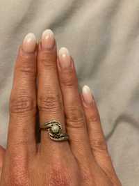 Srebrny pierścionek vintage z perełką srebro