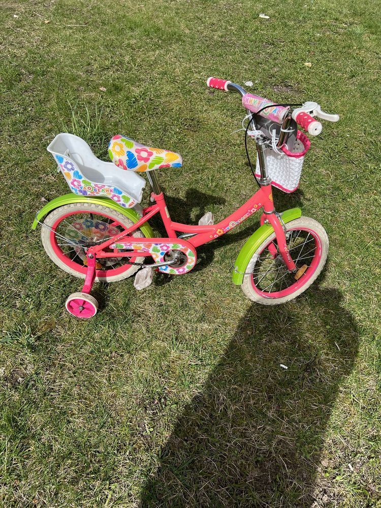 Ціну знижено!!Дитячий велосипед Profi, рожевий з квітами, 16ʼ колеса,