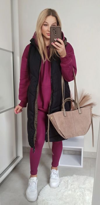 Dres komplet śliwkowy bluza ocieplana legginsy 100% bawełna