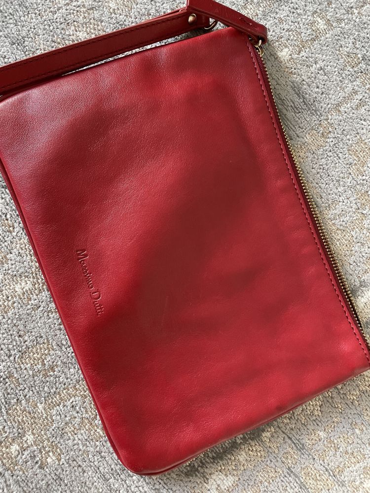 Massimo Dutti czerwona torebka skórzana kopertowa kopertówka