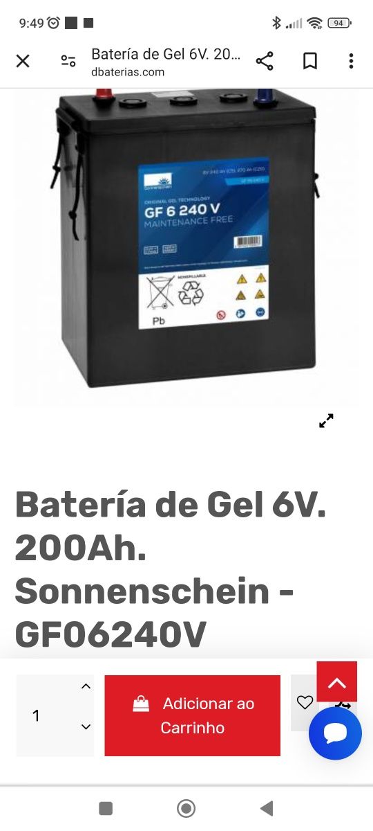 BATERIA SOLAR EN GEL de superior qualidade