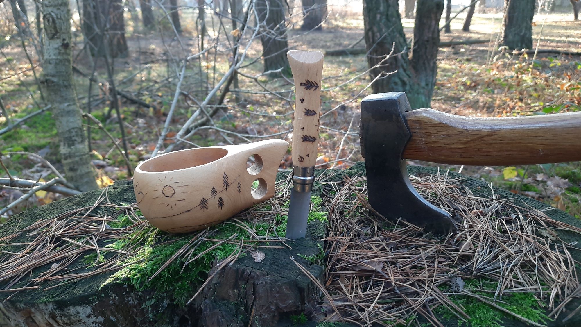 Siekiera,nóż,kuksa Zestaw do buschcraftu