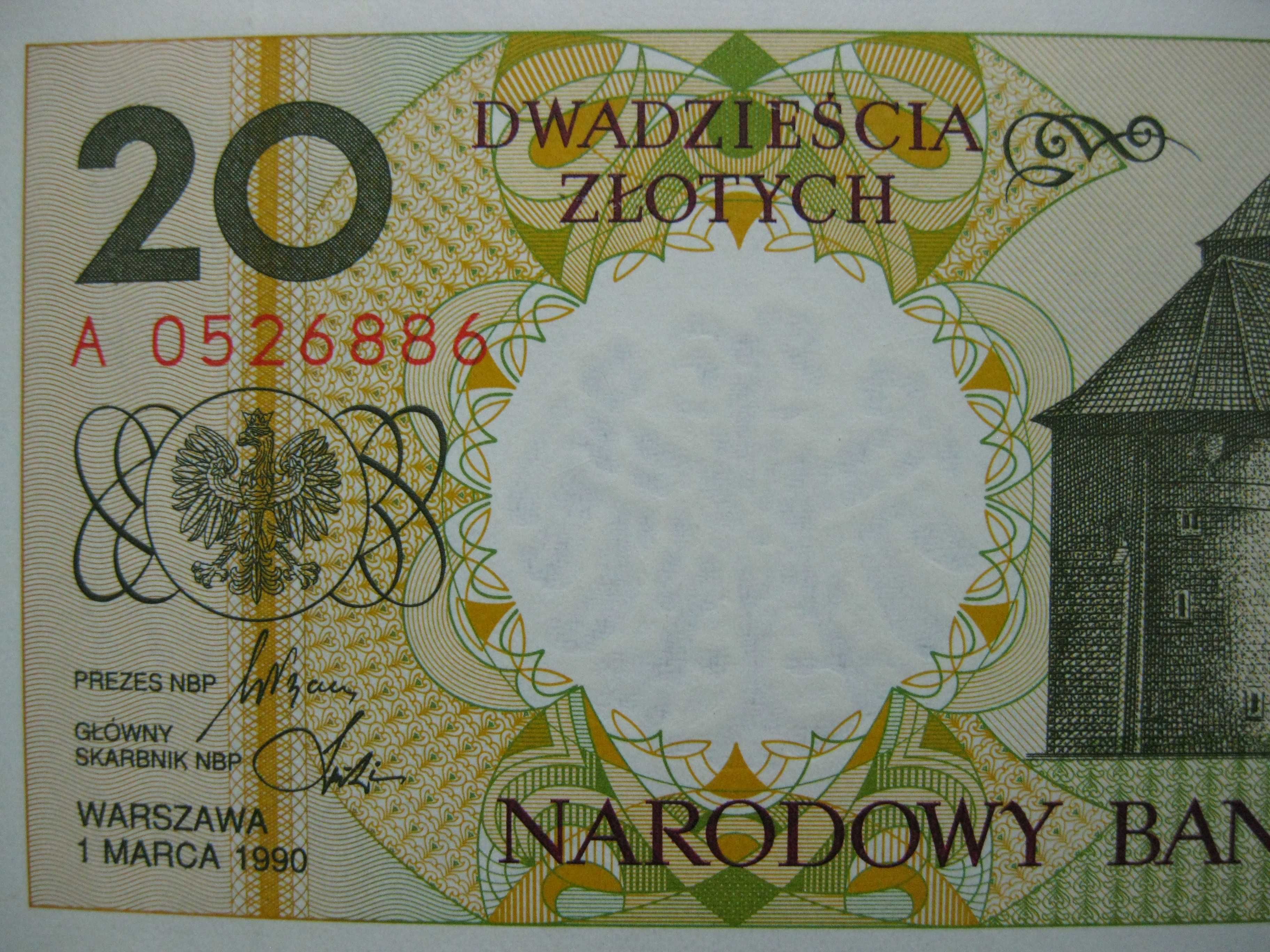 Banknot miasta Polskie 20 złotych 1990 rok seria A Gdańsk UNC