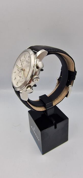 Wielki Atlantic Sealine Chronograph Black&White - szafir - skóra Swiss