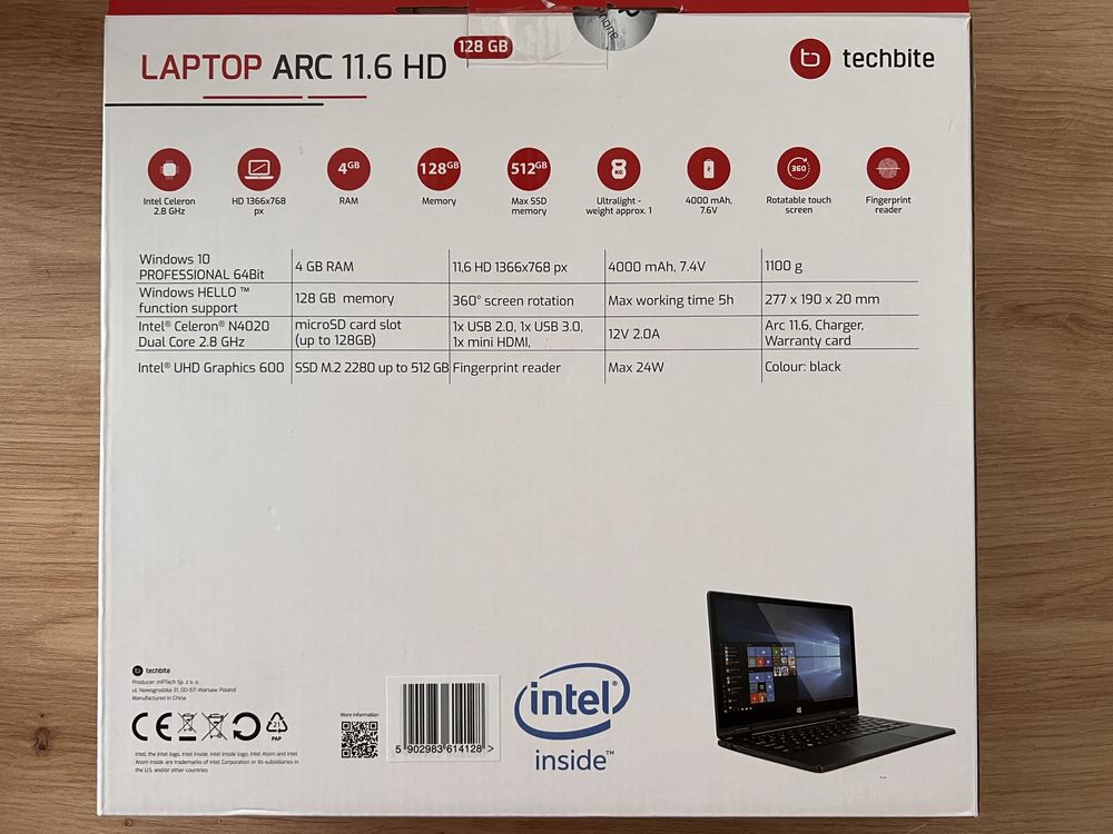 Laptop dotykowy ARC 11.6 HD win 10pro 128gb 4gb ram lekki