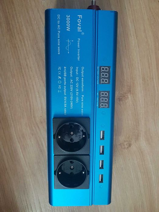 Инвертор "FOVAL 3000W", преобразователь 12V-220V Чистая Синусоида