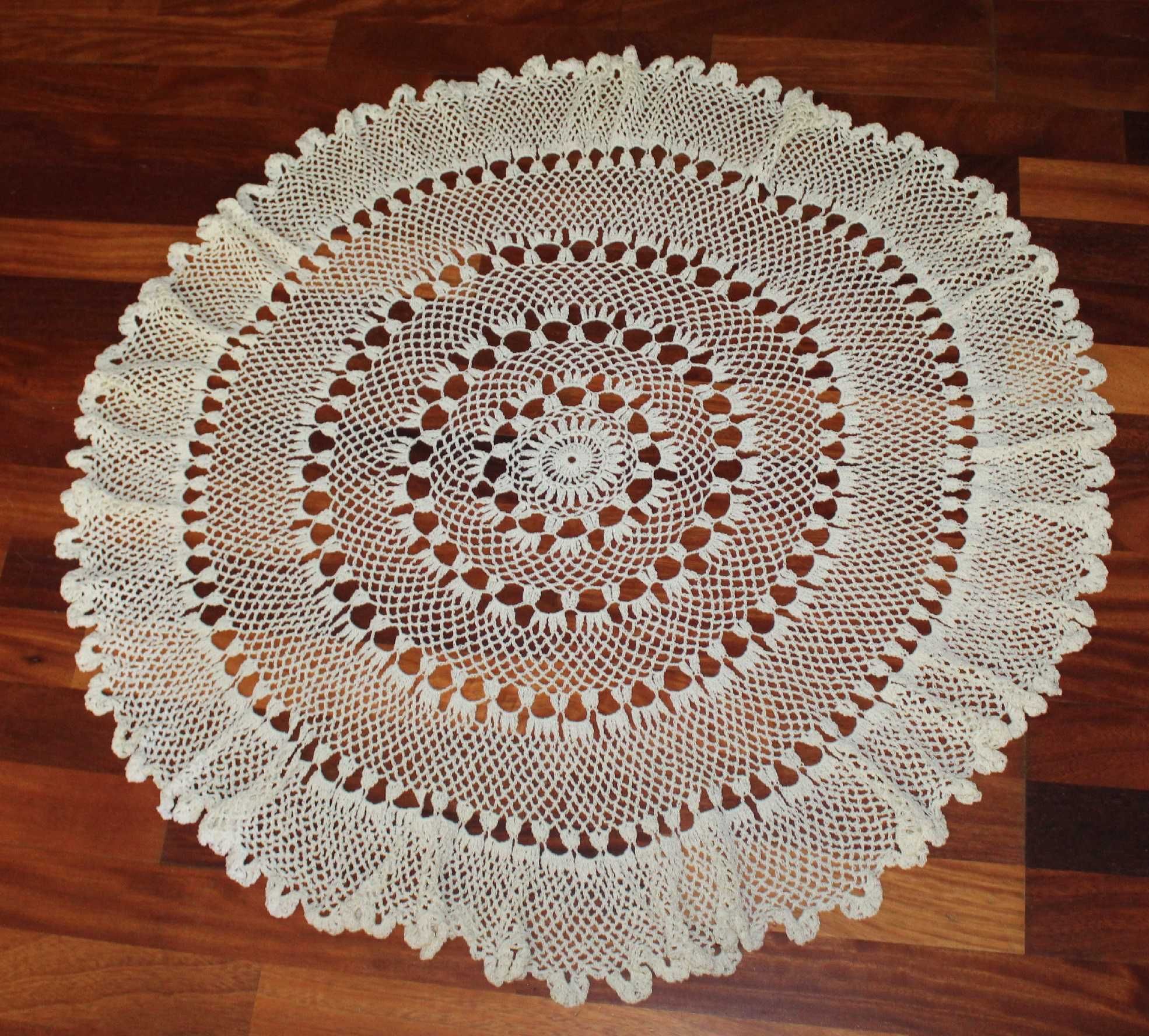 szydełkowa Serwetka okrągła 100 cm ecru koronkowa Handmade