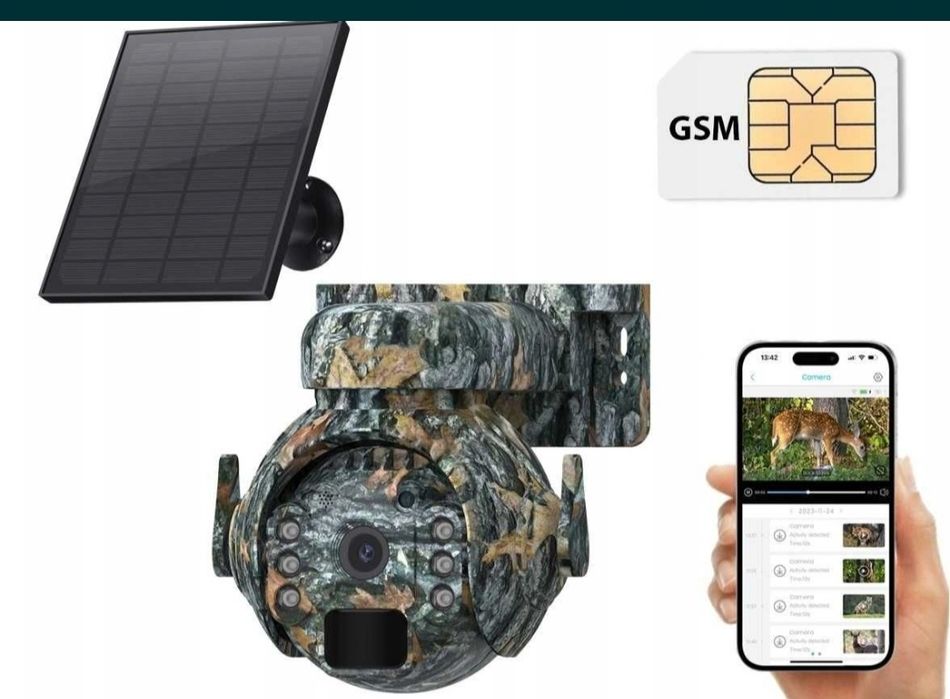 Fotopułapka Kamera Leśna Obrotowa GSM LTE SOLAR 4G SIM podgląd na tel