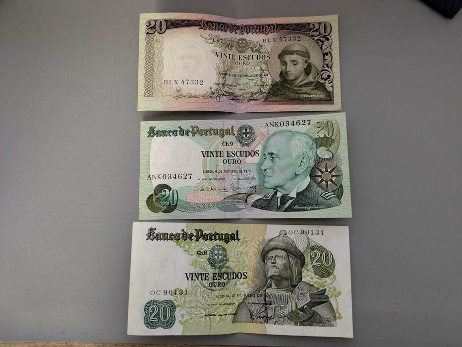 3 Notas 20 Escudos (1964;1971;1978) - Bom Estado