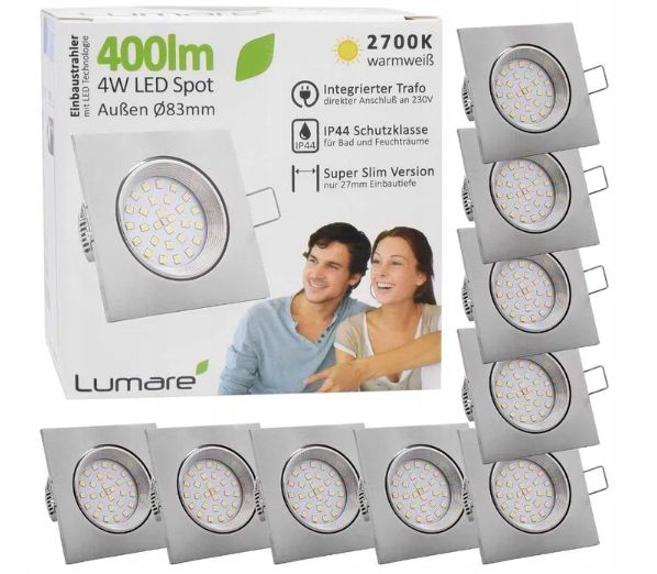 Lumare Reflektor Led Do Zabudowy 4 W 2700 K lp44 9 Sztuk