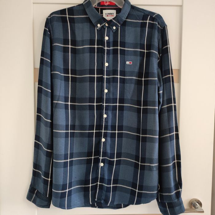 Tommy jeans koszula w kratę ze świecącą nitka L slim fit