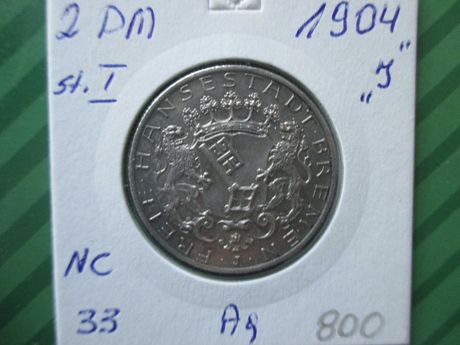 Srebrna moneta 2 DM z 1904 r . ,,J,,. ORYGINAŁ !!!