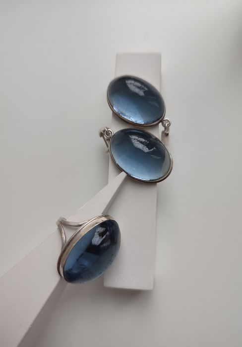 Серебряный гарнитур с аквамарином 31г